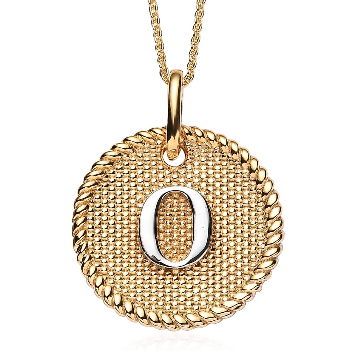 14K YG and Platinum Over Sterling Silver Medallion Coin Initial O Pendant Necklace (20 Inches) (5.60 g) image number 0