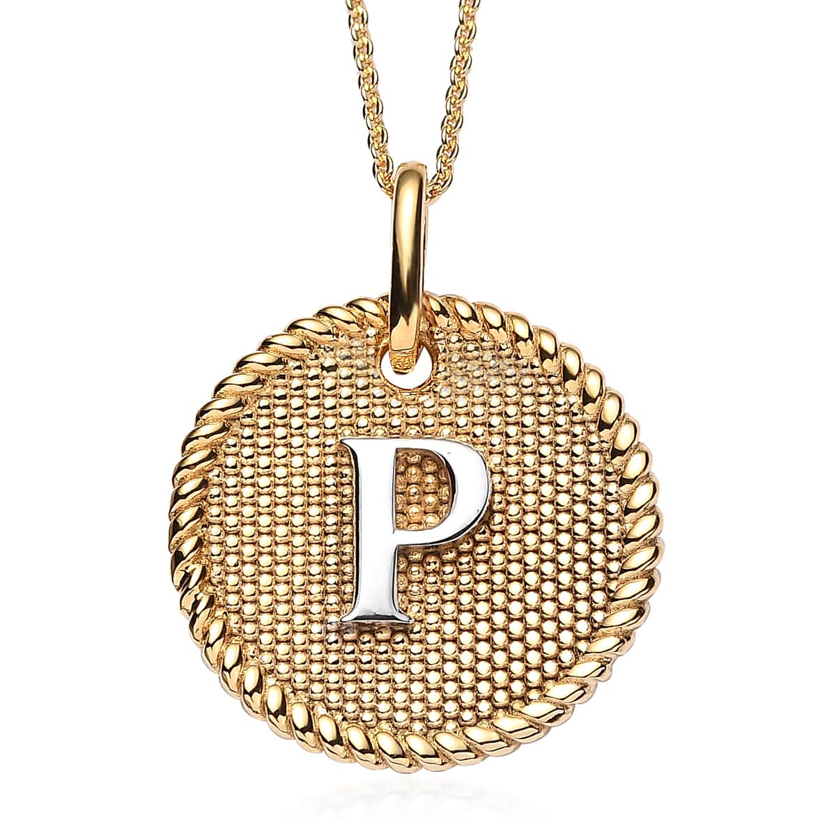 14K YG and Platinum Over Sterling Silver Medallion Coin Initial P Pendant Necklace (20 Inches) (5.60 g) image number 0