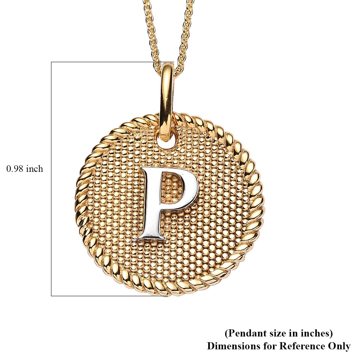 14K YG and Platinum Over Sterling Silver Medallion Coin Initial P Pendant Necklace (20 Inches) (5.60 g) image number 6