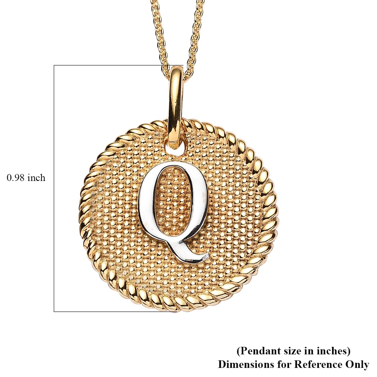 14K YG and Platinum Over Sterling Silver Medallion Coin Initial Q Pendant Necklace (20 Inches) (5.65 g) image number 6