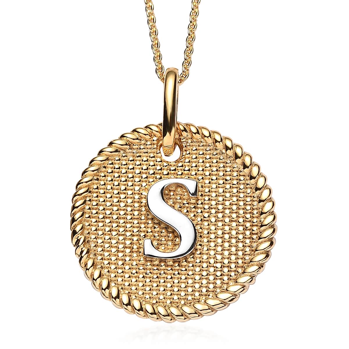 14K YG and Platinum Over Sterling Silver Medallion Coin Initial S Pendant Necklace (20 Inches) (5.70 g) image number 0