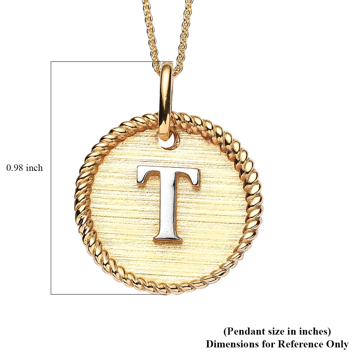 14K YG and Platinum Over Sterling Silver Medallion Coin Initial T Pendant Necklace (20 Inches) (4.85 g) image number 6