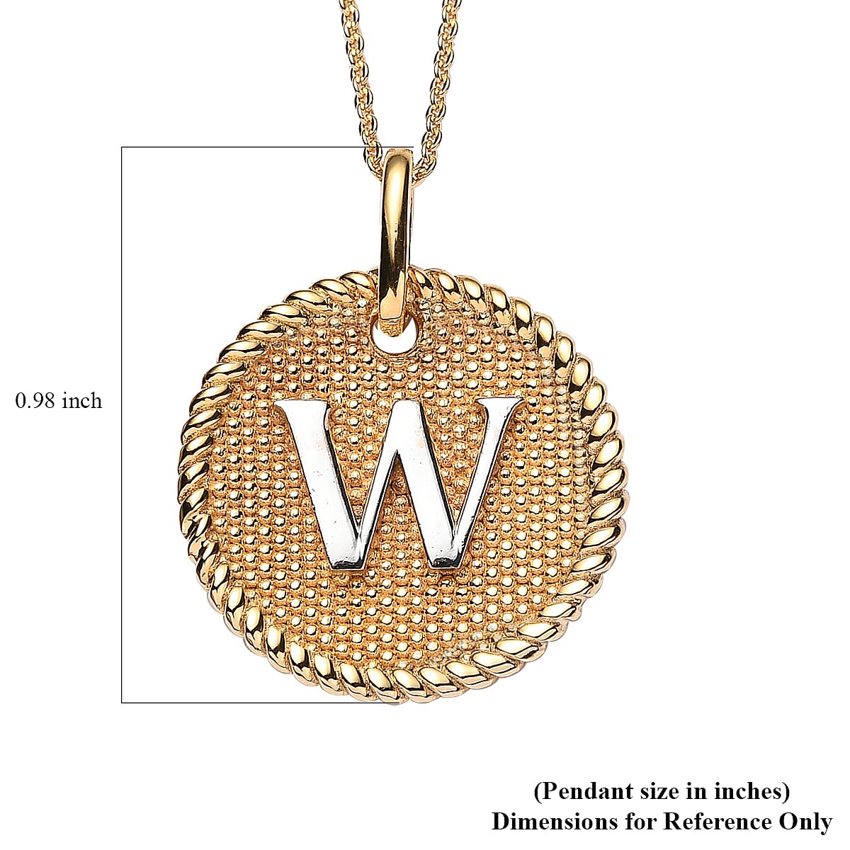 14K YG and Platinum Over Sterling Silver Medallion Coin Initial W Pendant Necklace (20 Inches) (5.90 g) image number 6