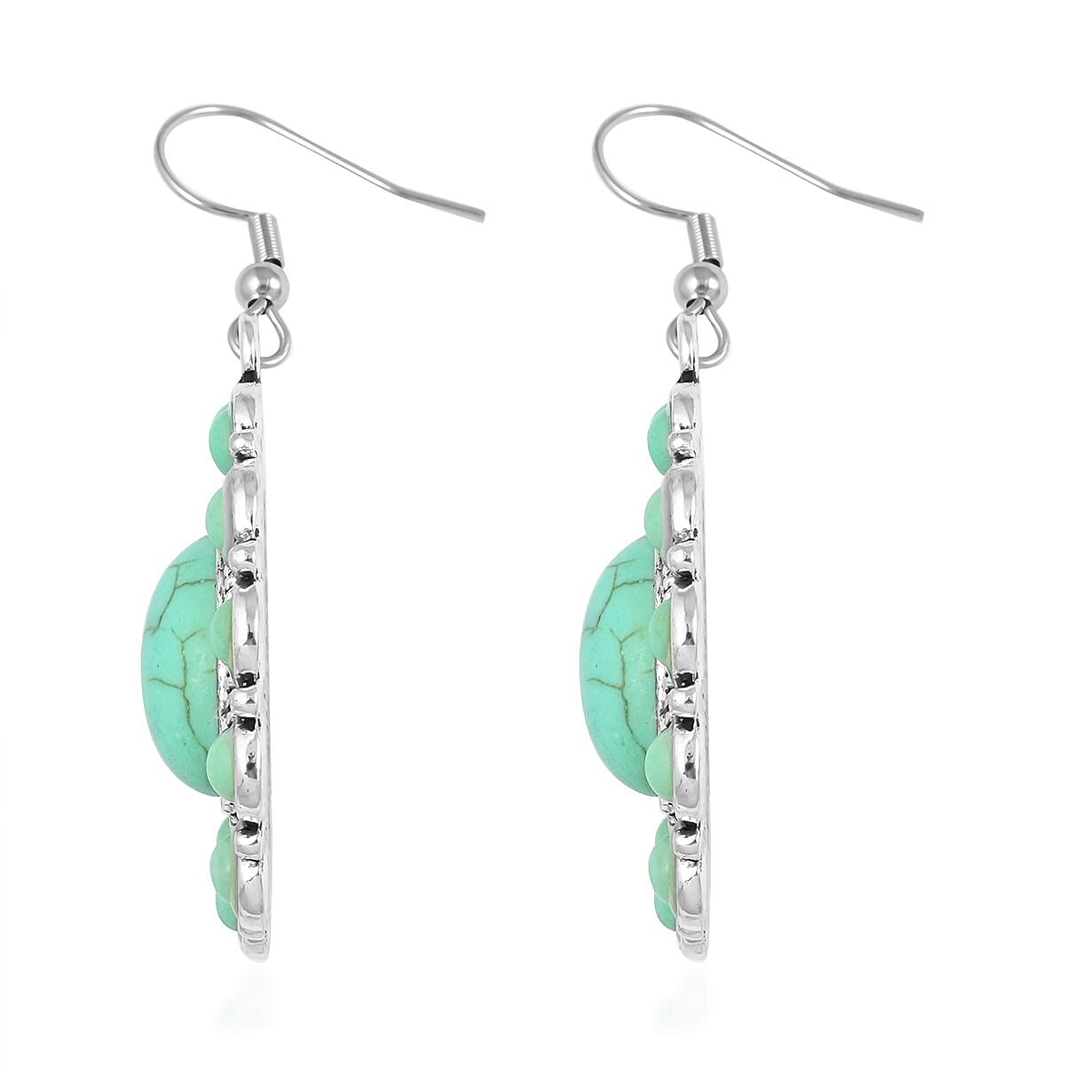 Howlite Dangle Earrings, Cuff Bracelet (7.5 In) and Necklace (26 Inches) in Stainless Steel 93.00 ctw , Tarnish-Free, Waterproof, Sweat Proof Jewelry image number 4