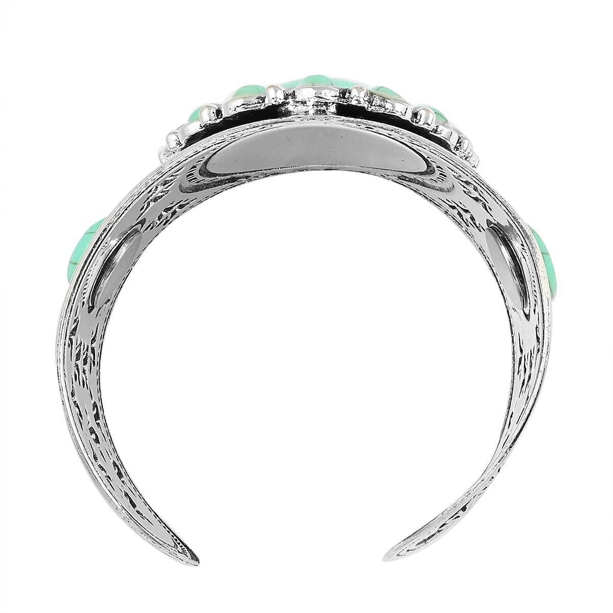 Howlite Dangle Earrings, Cuff Bracelet (7.5 In) and Necklace (26 Inches) in Stainless Steel 93.00 ctw , Tarnish-Free, Waterproof, Sweat Proof Jewelry image number 5