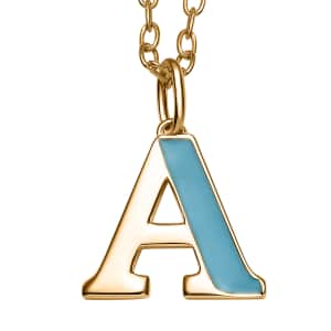 Vermeil Yellow Gold Over Sterling Silver Blue Enameled Initial A Paper Clip Chain Pendant Necklace 20 Inches 5.40 Grams