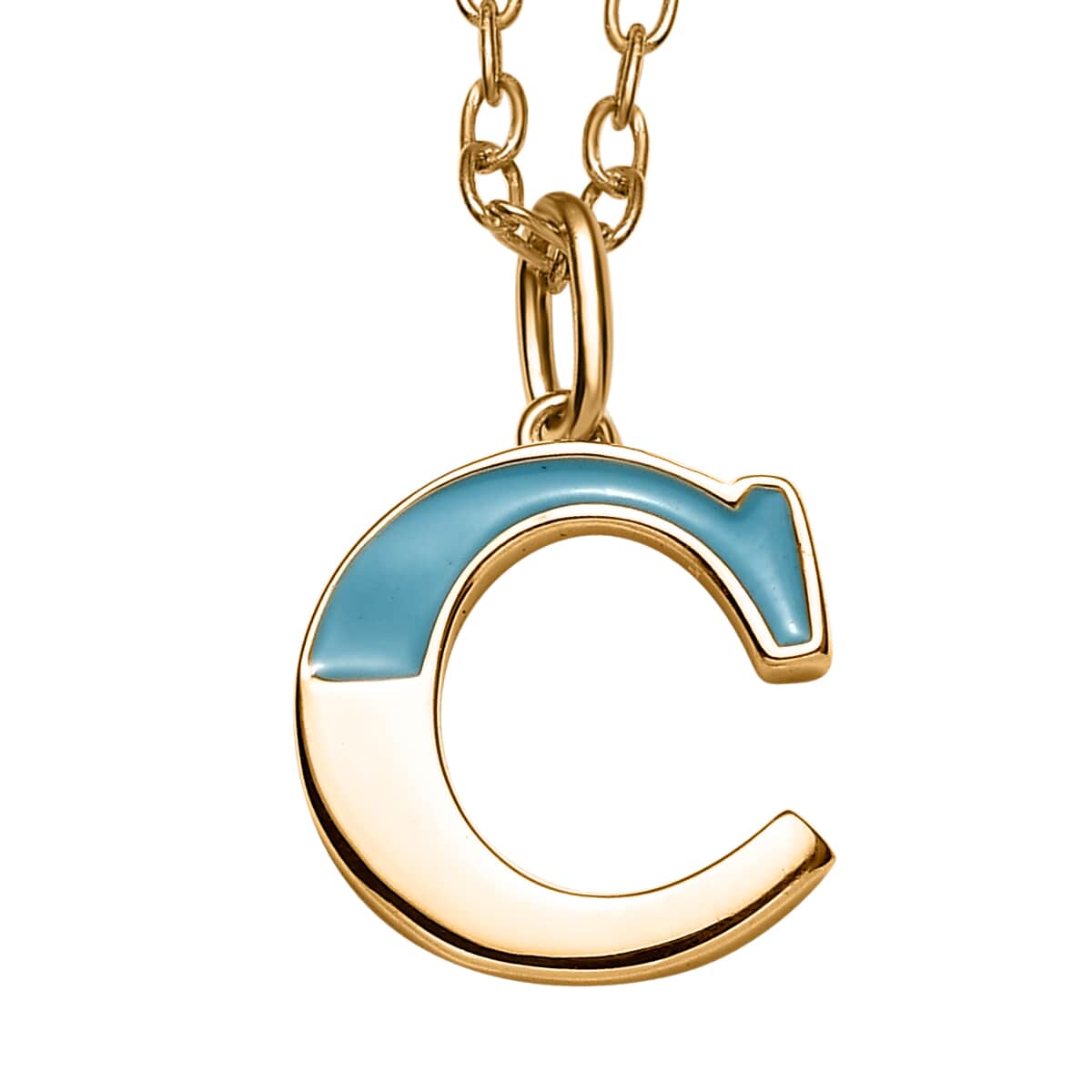 Vermeil Yellow Gold Over Sterling Silver Blue Enameled Initial C Paper Clip Chain Pendant Necklace 20 Inches 6 Grams image number 0