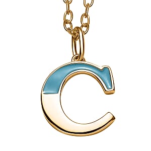 Vermeil Yellow Gold Over Sterling Silver Blue Enameled Initial C Paper Clip Chain Pendant Necklace 20 Inches 6 Grams