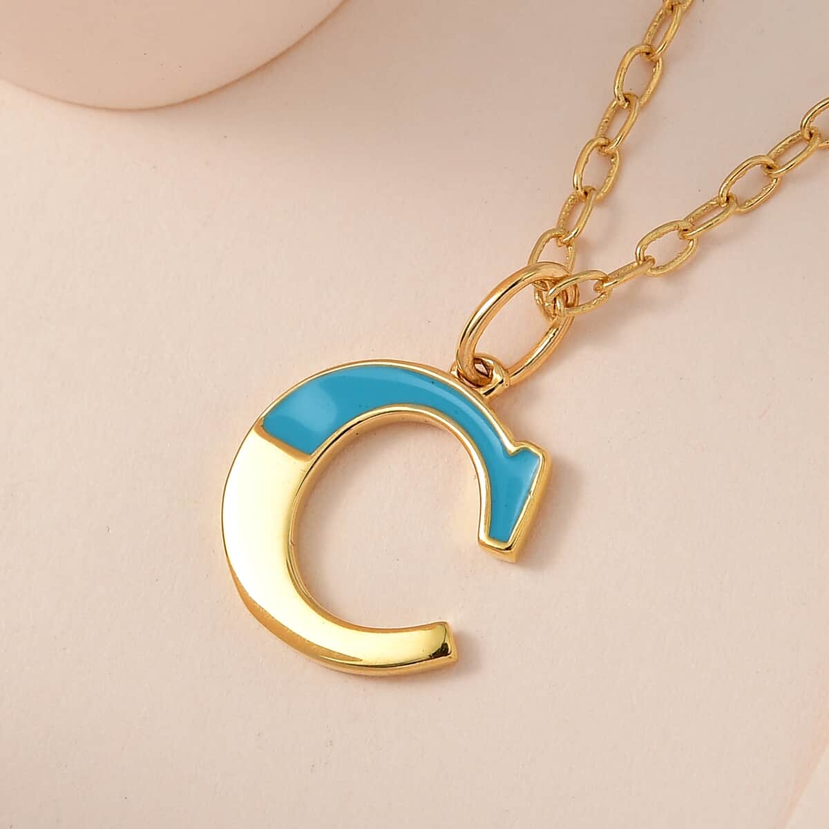 Vermeil Yellow Gold Over Sterling Silver Blue Enameled Initial C Paper Clip Chain Pendant Necklace 20 Inches 6 Grams image number 1