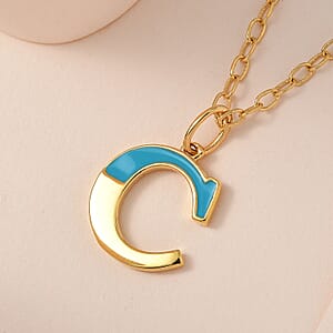 Vermeil Yellow Gold Over Sterling Silver Blue Enameled Initial C Paper Clip Chain Pendant Necklace 20 Inches 6 Grams