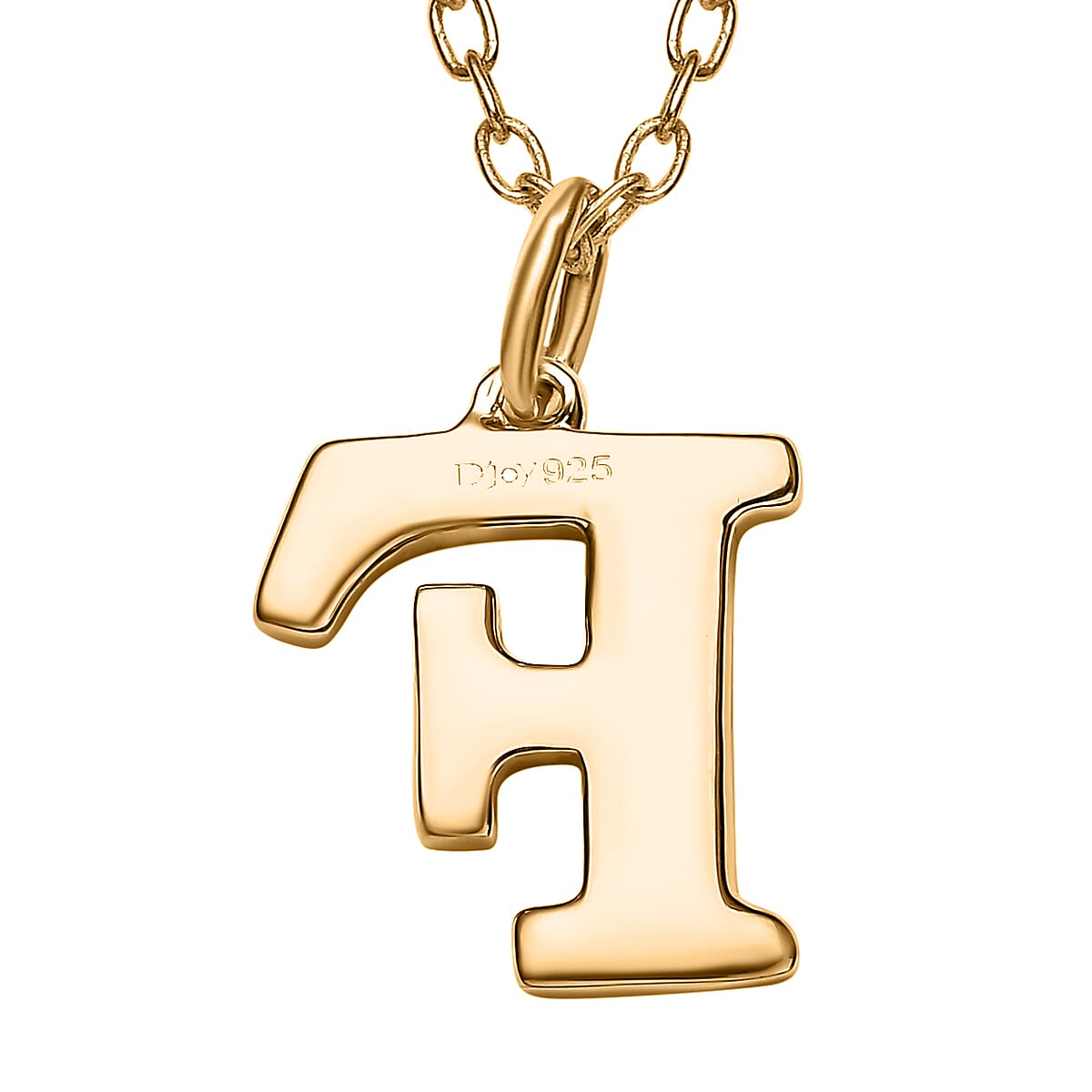 Vermeil Yellow Gold Over Sterling Silver Blue Enameled Initial F Paper Clip Chain Pendant Necklace 20 Inches 5 Grams image number 4