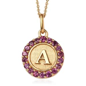 Mother’s Day Gift Orissa Rhodolite Garnet Initial A Coin Medallion Pendant Necklace 20 Inches in Vermeil Yellow Gold Over Sterling Silver 1.00 ctw