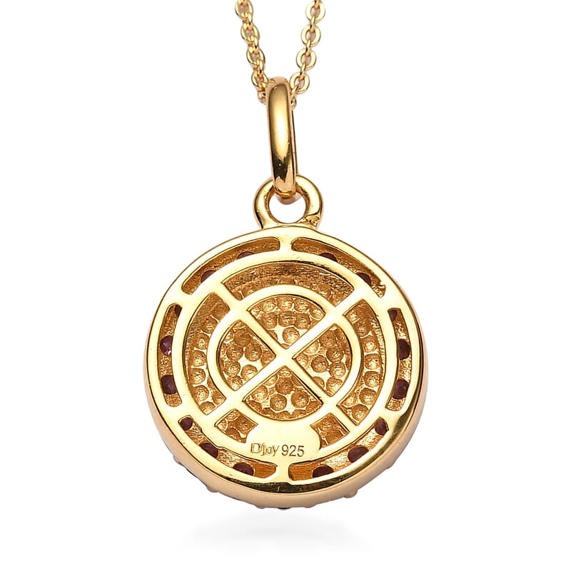 Orissa Rhodolite Garnet Initial A Coin Medallion Pendant Necklace 20 Inches in Vermeil Yellow Gold Over Sterling Silver 1.00 ctw