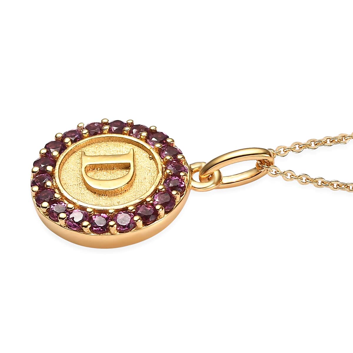 Orissa Rhodolite Garnet Initial D Medallion Initial Pendant Necklace 20 Inches in Vermeil Yellow Gold Over Sterling Silver 1.00 ctw image number 3