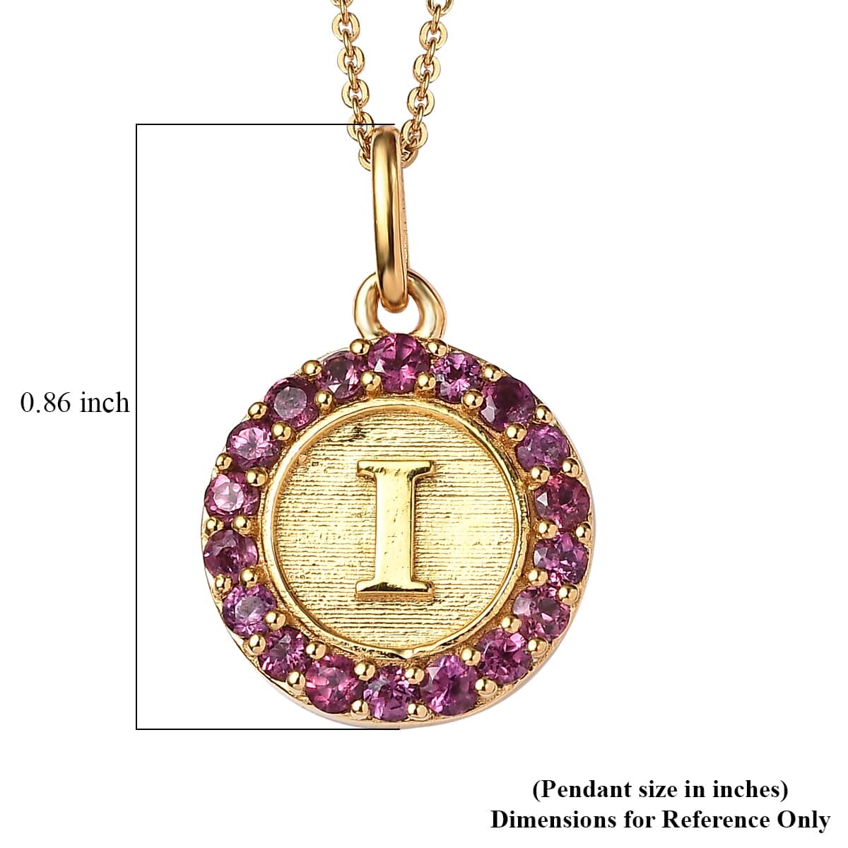 Orissa Rhodolite Garnet Initial I Medallion Initial Pendant Necklace 20 Inches in Vermeil Yellow Gold Over Sterling Silver 1.00 ctw image number 6