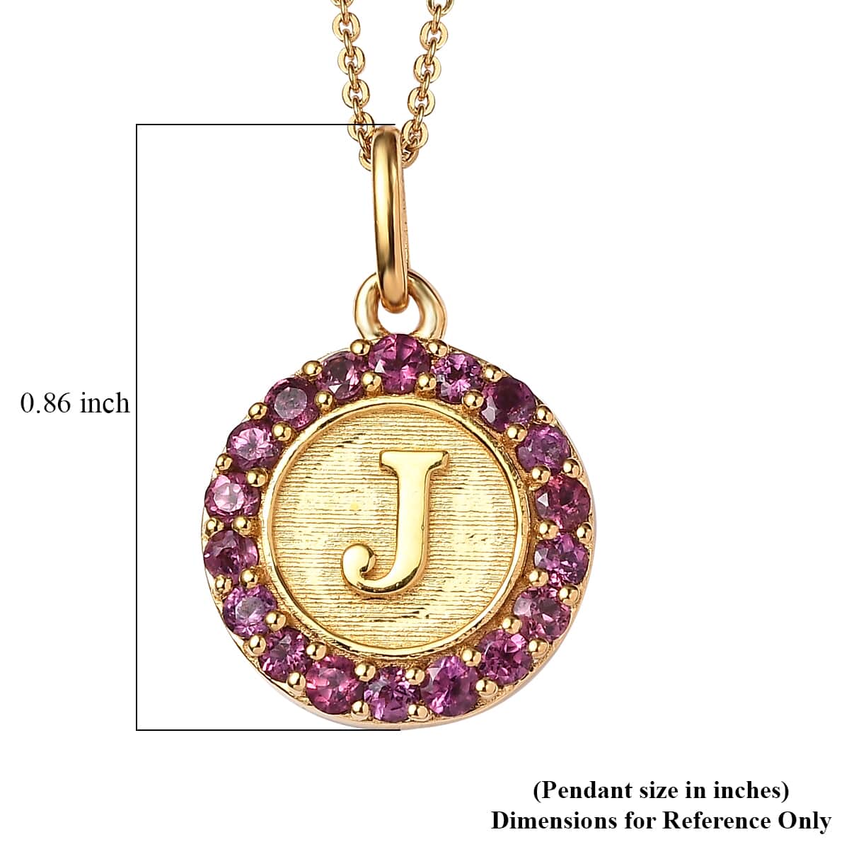 Orissa Rhodolite Garnet Initial J Medallion Initial Pendant Necklace 20 Inches in Vermeil Yellow Gold Over Sterling Silver 1.00 ctw image number 6