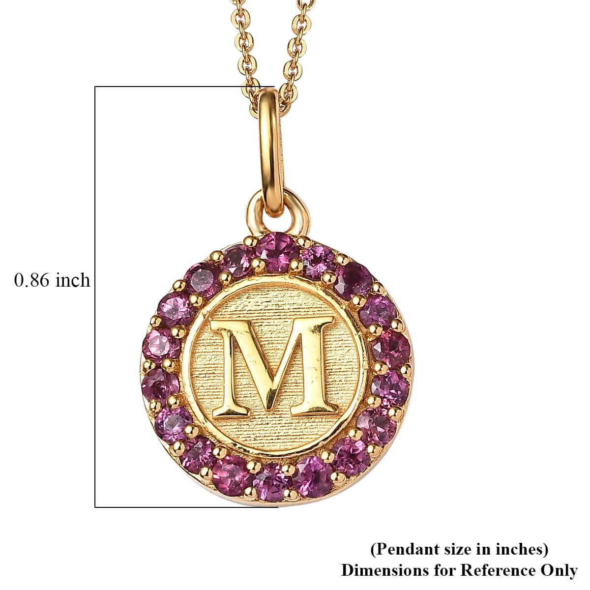 Orissa Rhodolite Garnet Initial M Medallion Initial Pendant Necklace 20 Inches in Vermeil Yellow Gold Over Sterling Silver 1.00 ctw image number 6