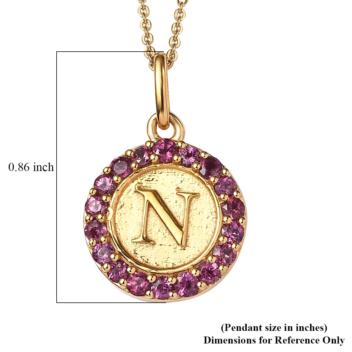 Orissa Rhodolite Garnet Initial N Medallion Initial Pendant Necklace 20 Inches in Vermeil Yellow Gold Over Sterling Silver 1.00 ctw image number 6