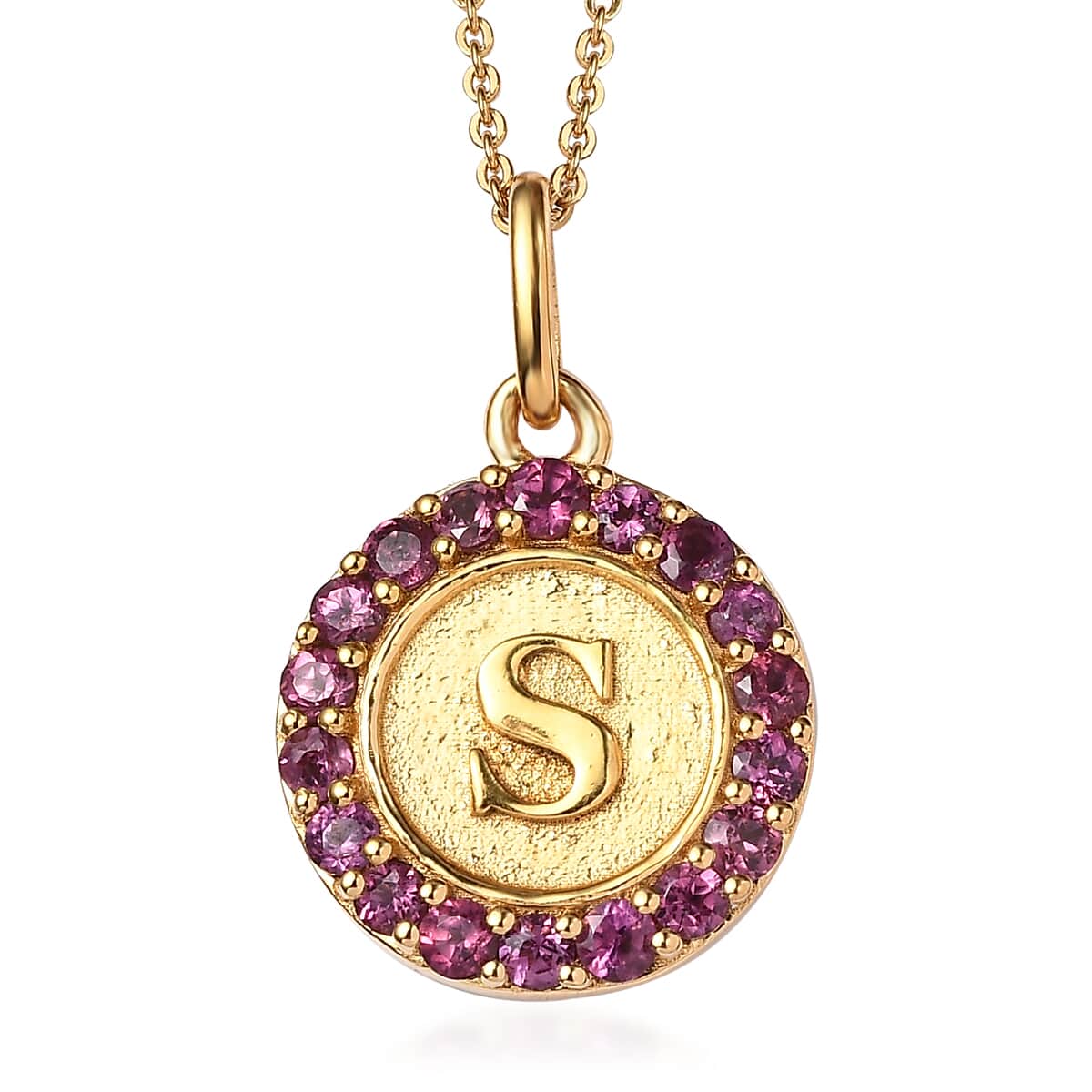 Orissa Rhodolite Garnet Initial S Medallion Initial Pendant Necklace 20 Inches in Vermeil Yellow Gold Over Sterling Silver 1.00 ctw image number 0