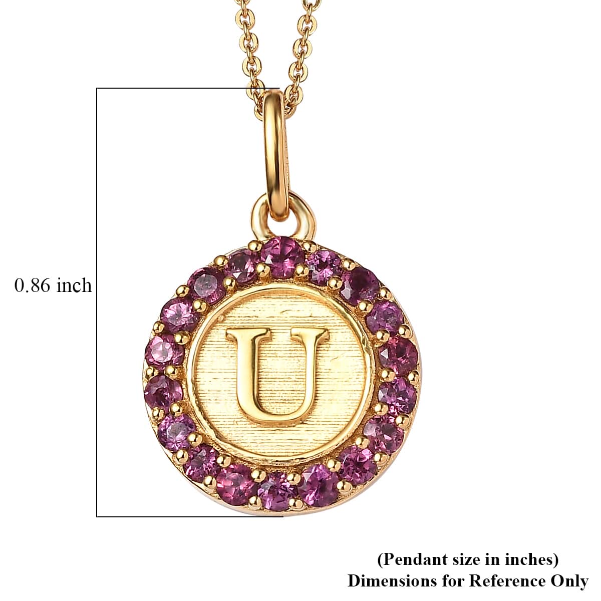 Orissa Rhodolite Garnet Initial U Medallion Initial Pendant Necklace 20 Inches in Vermeil Yellow Gold Over Sterling Silver 1.00 ctw image number 6