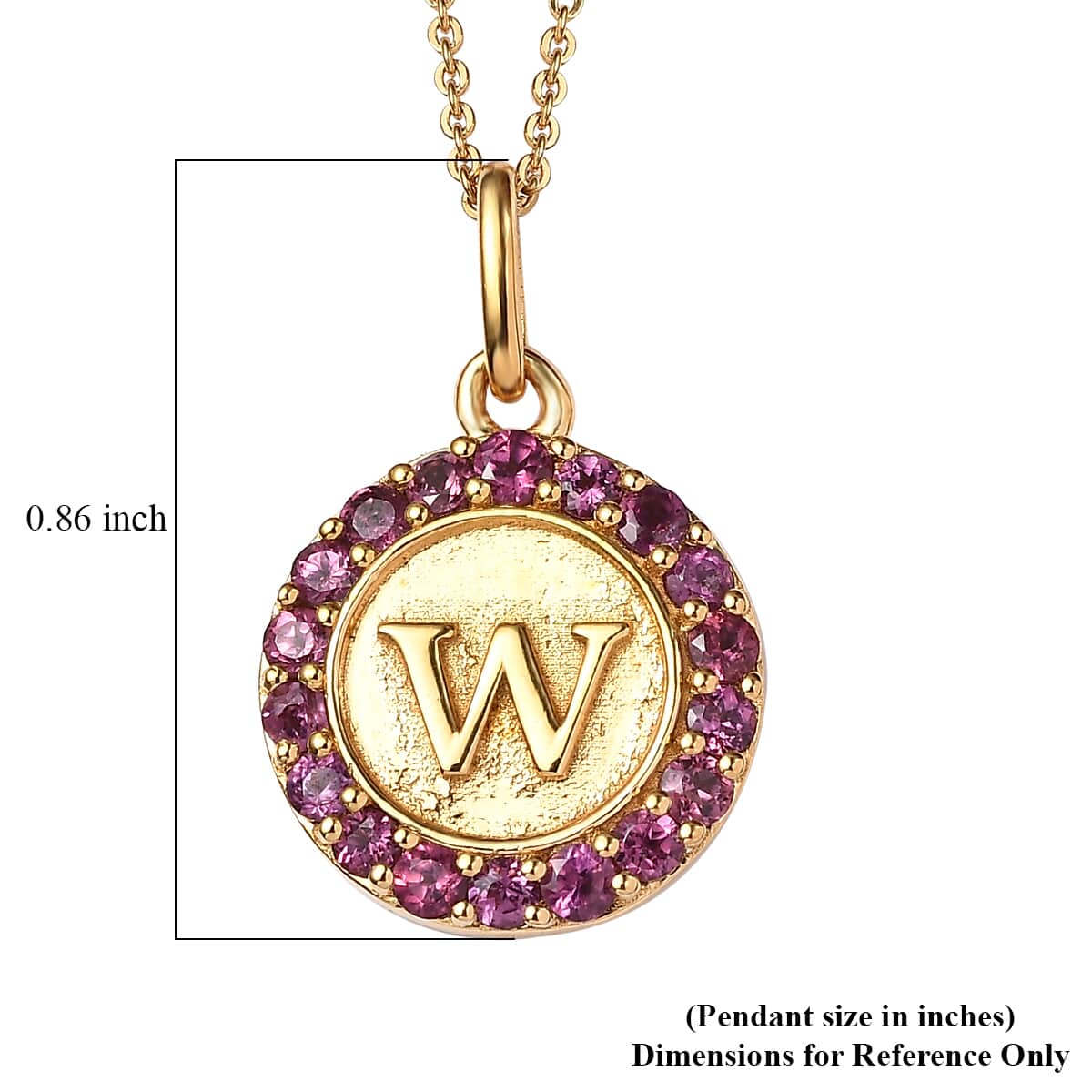 Orissa Rhodolite Garnet Initial W Medallion Initial Pendant Necklace 20 Inches in Vermeil Yellow Gold Over Sterling Silver 1.00 ctw image number 6
