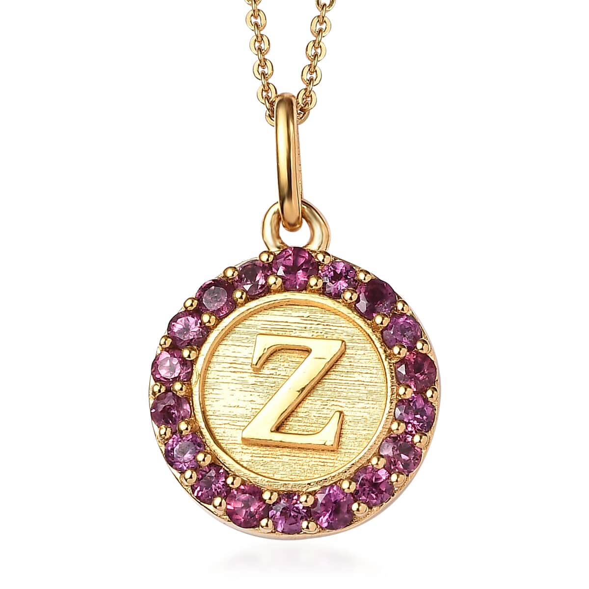 Orissa Rhodolite Garnet Initial Z Medallion Initial Pendant Necklace 20 Inches in Vermeil Yellow Gold Over Sterling Silver 1.00 ctw image number 0