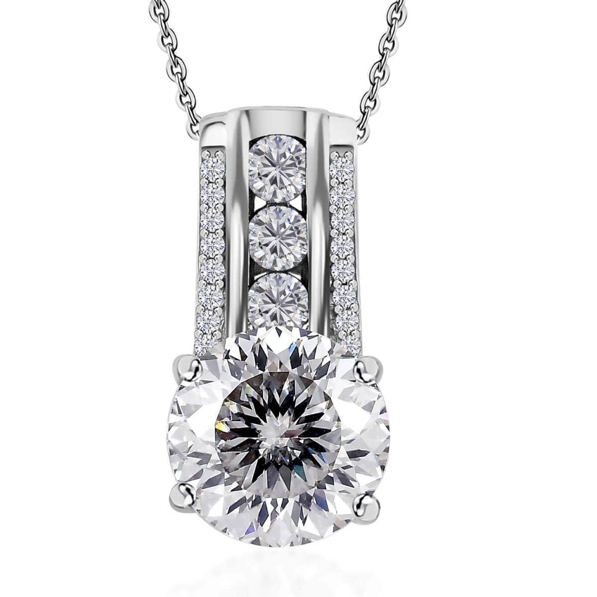 120 Facets Moissanite Pendant Necklace 20 Inches in Platinum Over Sterling Silver 3.85 ctw image number 0