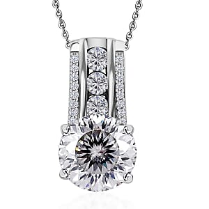 120 Facets Moissanite Pendant Necklace 20 Inches in Platinum Over Sterling Silver 3.85 ctw