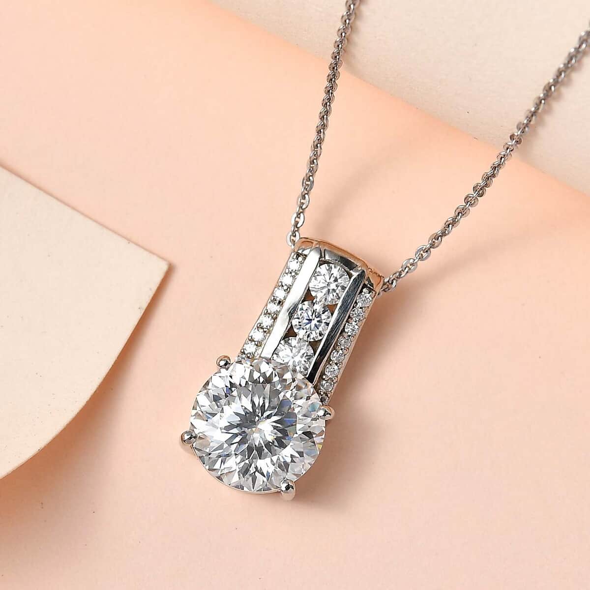 120 Facets Moissanite Pendant Necklace 20 Inches in Platinum Over Sterling Silver 3.85 ctw image number 1