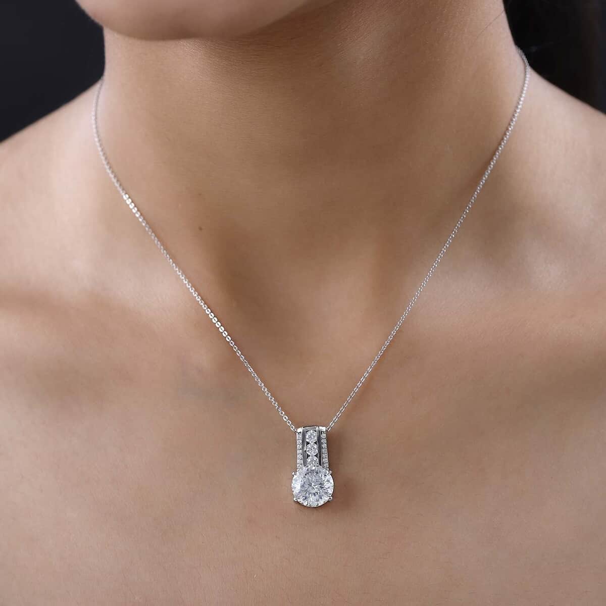 120 Facets Moissanite Pendant Necklace 20 Inches in Platinum Over Sterling Silver 3.85 ctw image number 2