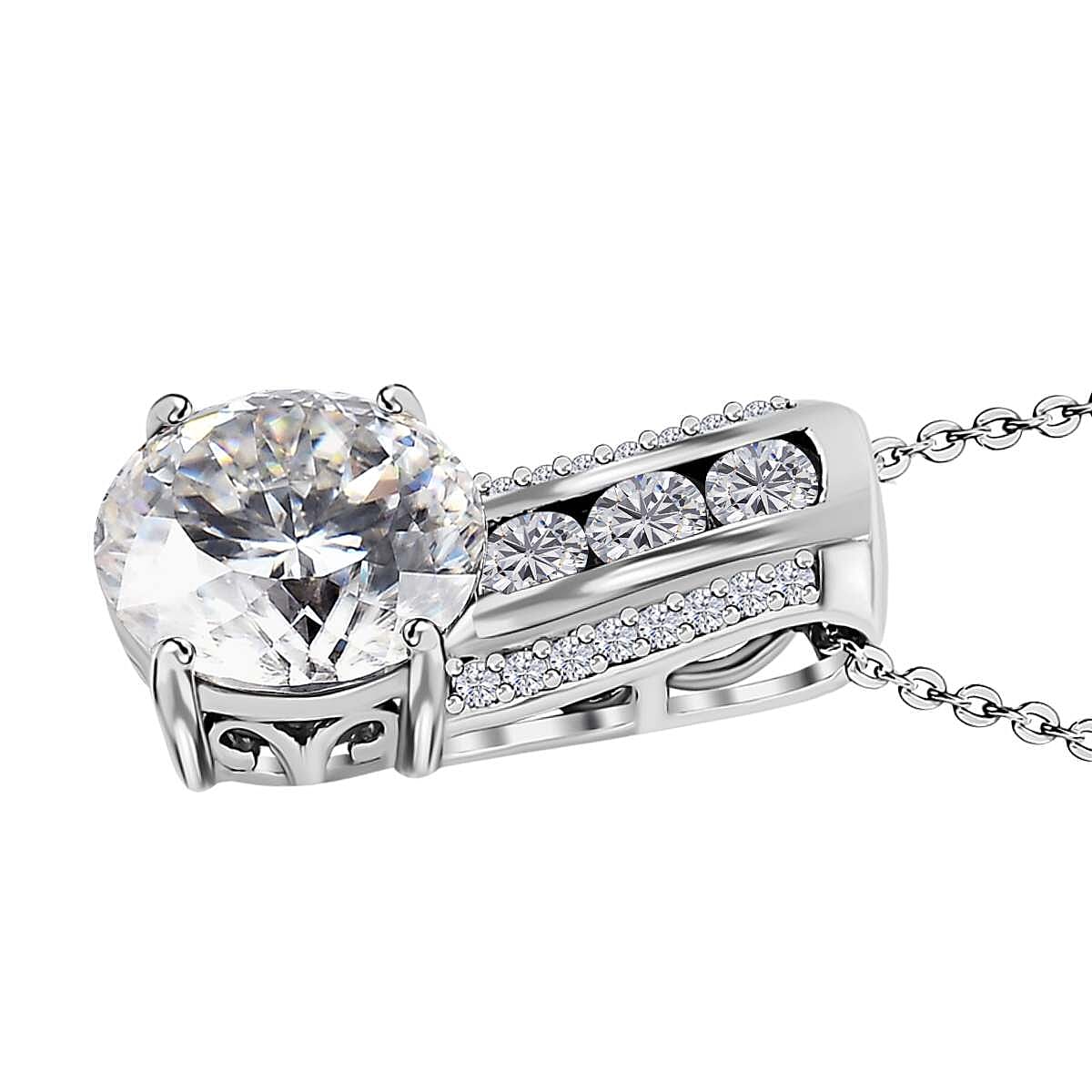 120 Facets Moissanite Pendant Necklace 20 Inches in Platinum Over Sterling Silver 3.85 ctw