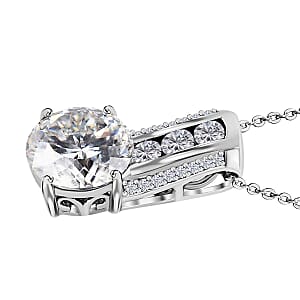 120 Facets Moissanite Pendant Necklace 20 Inches in Platinum Over Sterling Silver 3.85 ctw