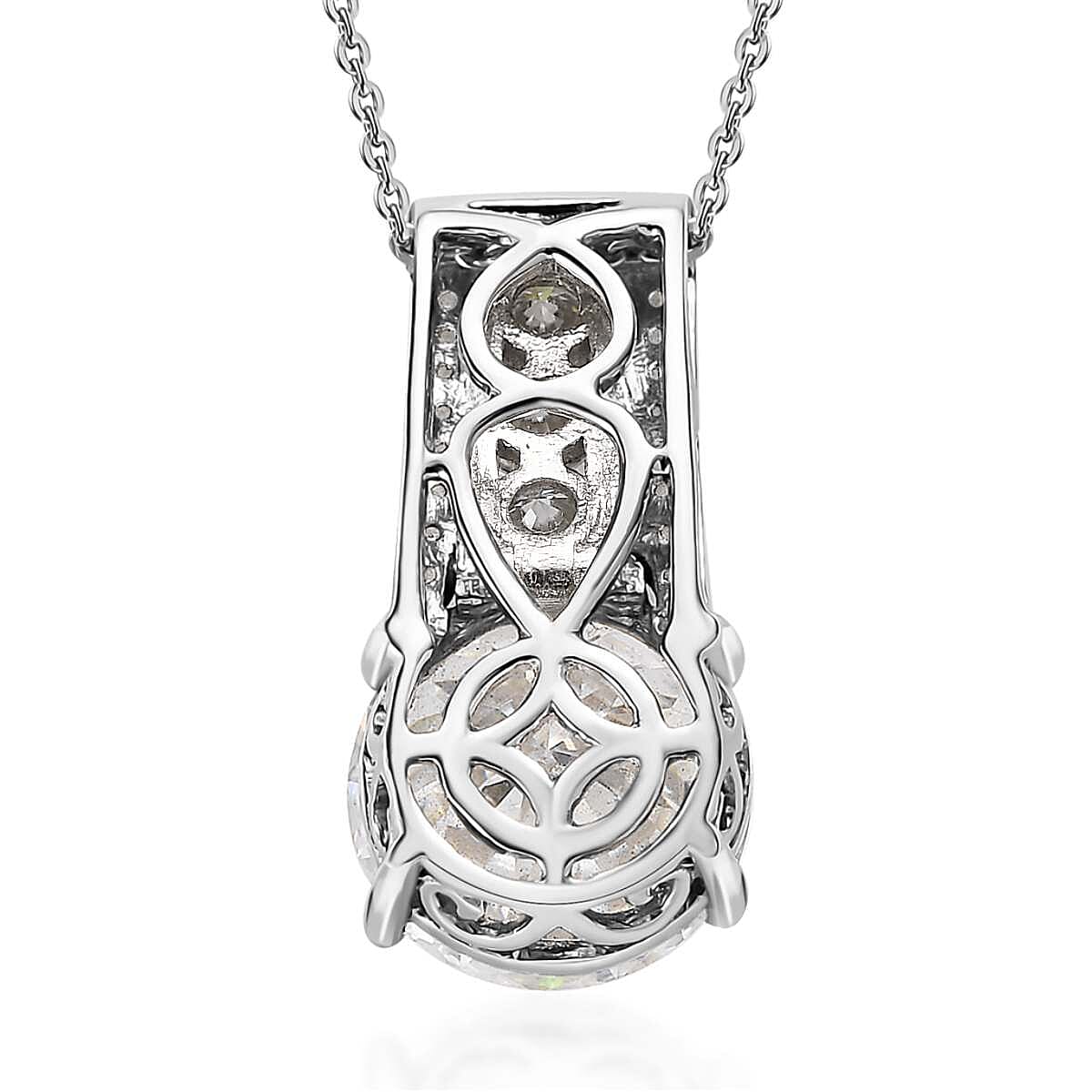 120 Facets Moissanite Pendant Necklace 20 Inches in Platinum Over Sterling Silver 3.85 ctw