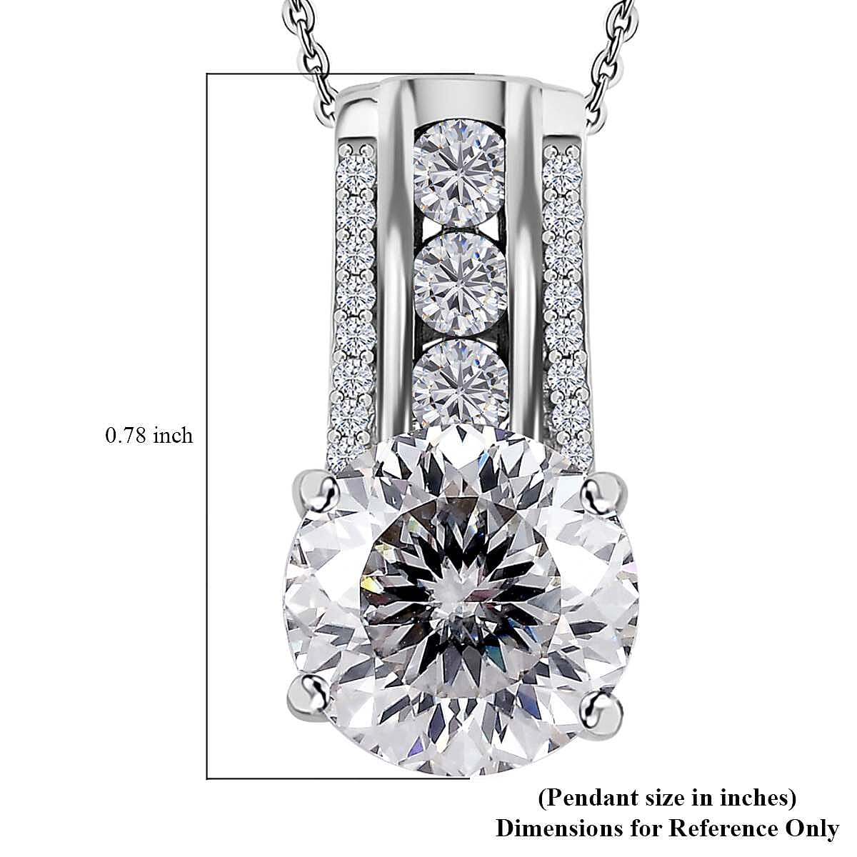 120 Facets Moissanite Pendant Necklace 20 Inches in Platinum Over Sterling Silver 3.85 ctw