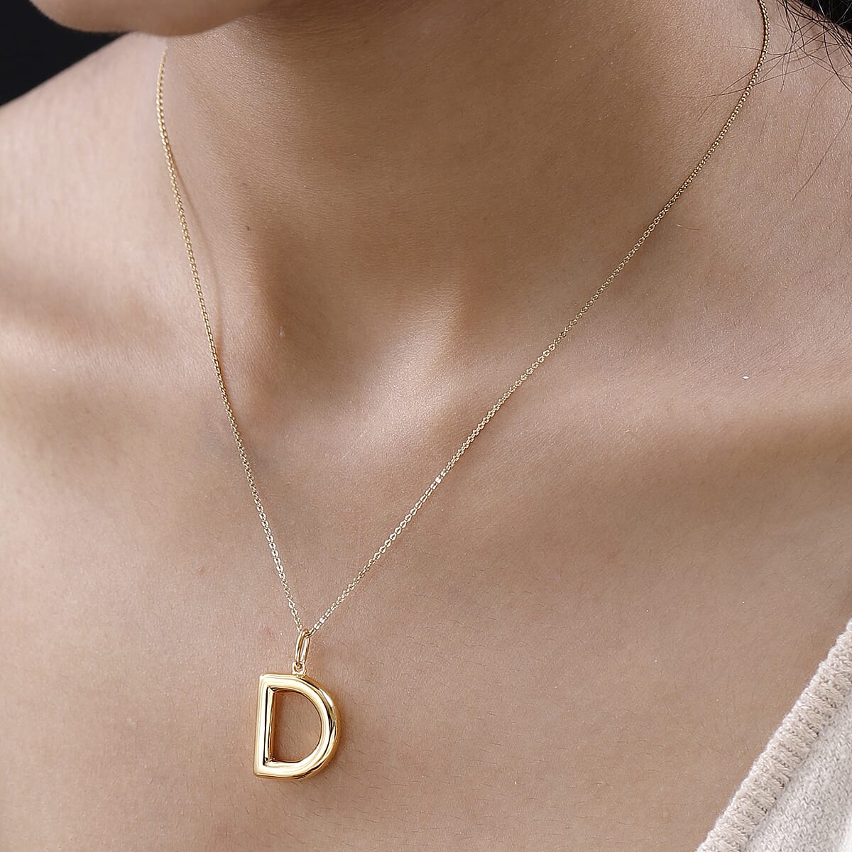 Vermeil Yellow Gold Over Sterling Silver Bubble Initial D Pendant Necklace 20 Inches 5.65 Grams image number 2