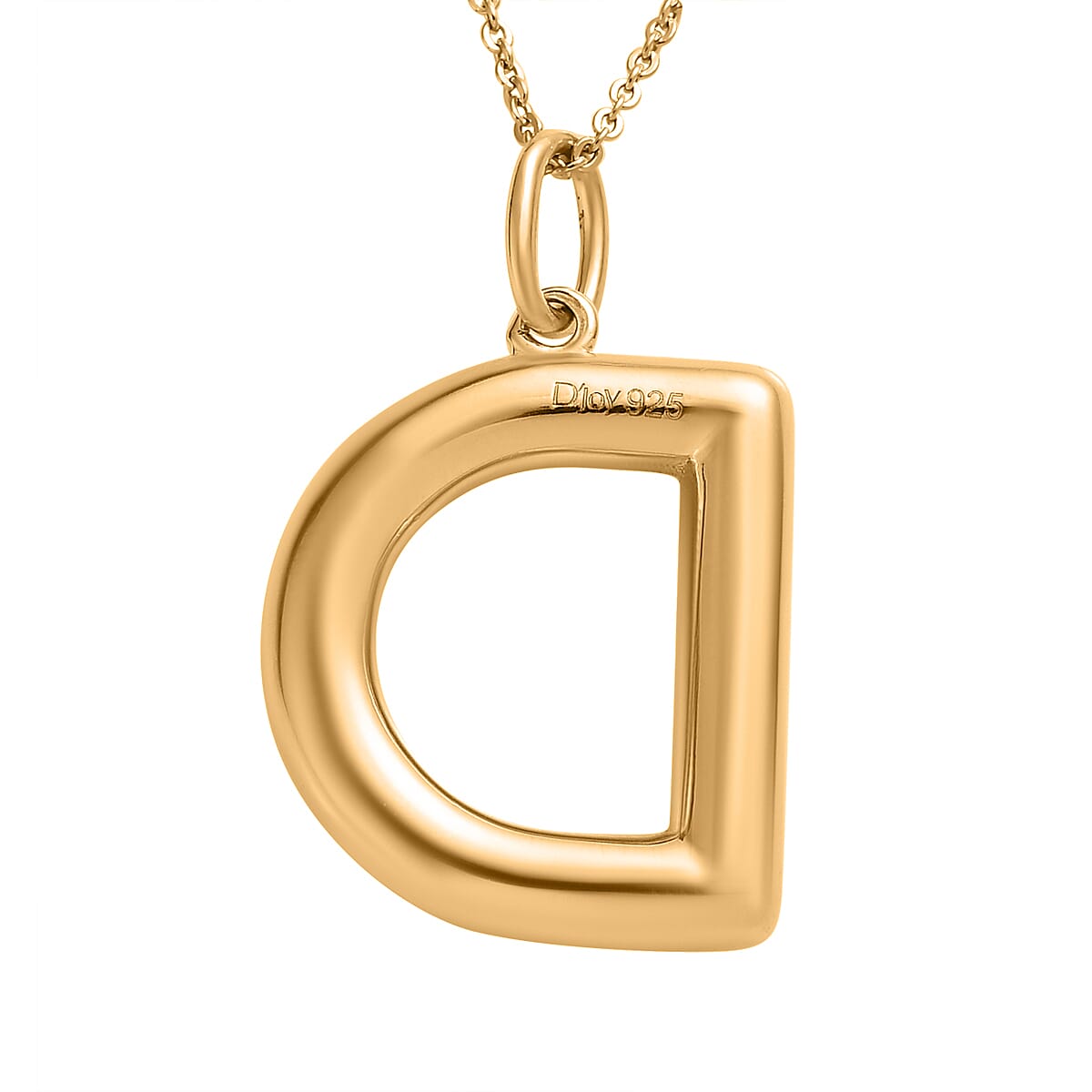Vermeil Yellow Gold Over Sterling Silver Bubble Initial D Pendant Necklace 20 Inches 5.65 Grams image number 4