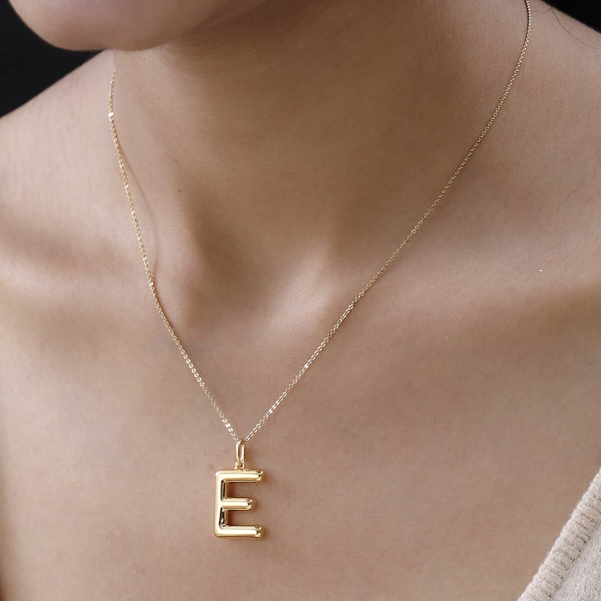 Vermeil Yellow Gold Over Sterling Silver Initial E Pendant Necklace 20 Inches 7.10 Grams image number 2