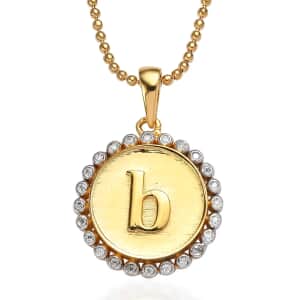 Mother’s Day Gift Moissanite Medallion Coin Initial B Pendant Necklace 20 Inches in Vermeil YG and Platinum Over Sterling Silver 0.10 ctw