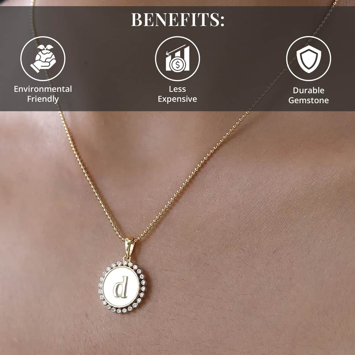 Moissanite Medallion Coin Initial D Pendant Necklace 20 Inches in Vermeil YG and Platinum Over Sterling Silver 0.12 ctw image number 3