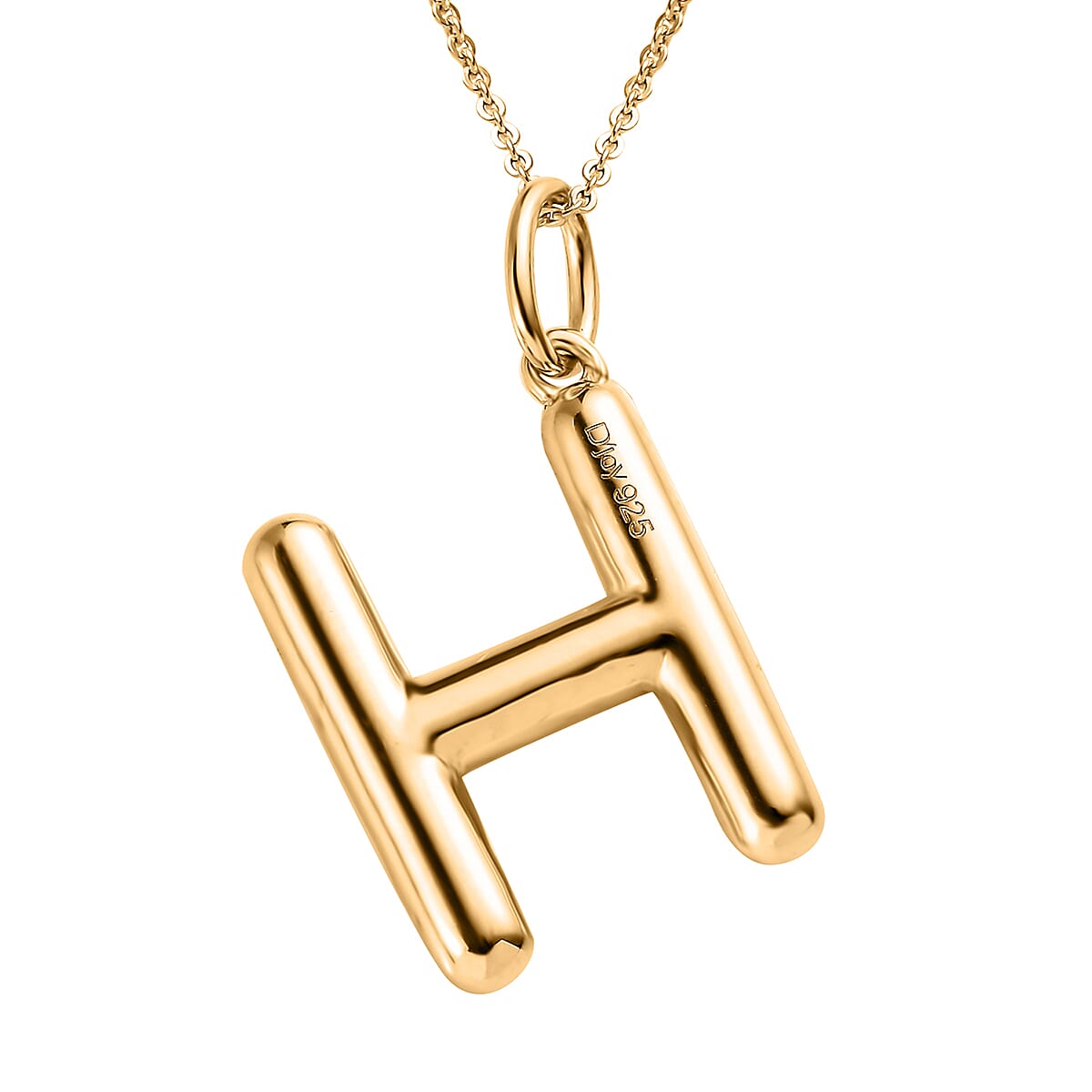 Vermeil Yellow Gold Over Sterling Silver Initial H Pendant Necklace 20 Inches 7 Grams image number 4