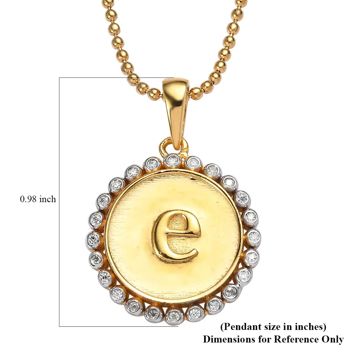 Moissanite 0.10 ctw Medallion Coin Initial E Pendant Necklace in Vermeil YG and Platinum Over Sterling Silver 20 Inches image number 6