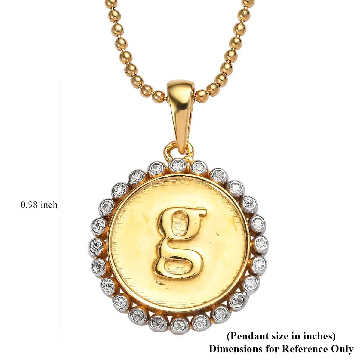 Moissanite 0.10 ctw Medallion Coin Initial G Pendant Necklace in Vermeil YG and Platinum Over Sterling Silver 20 Inches image number 6