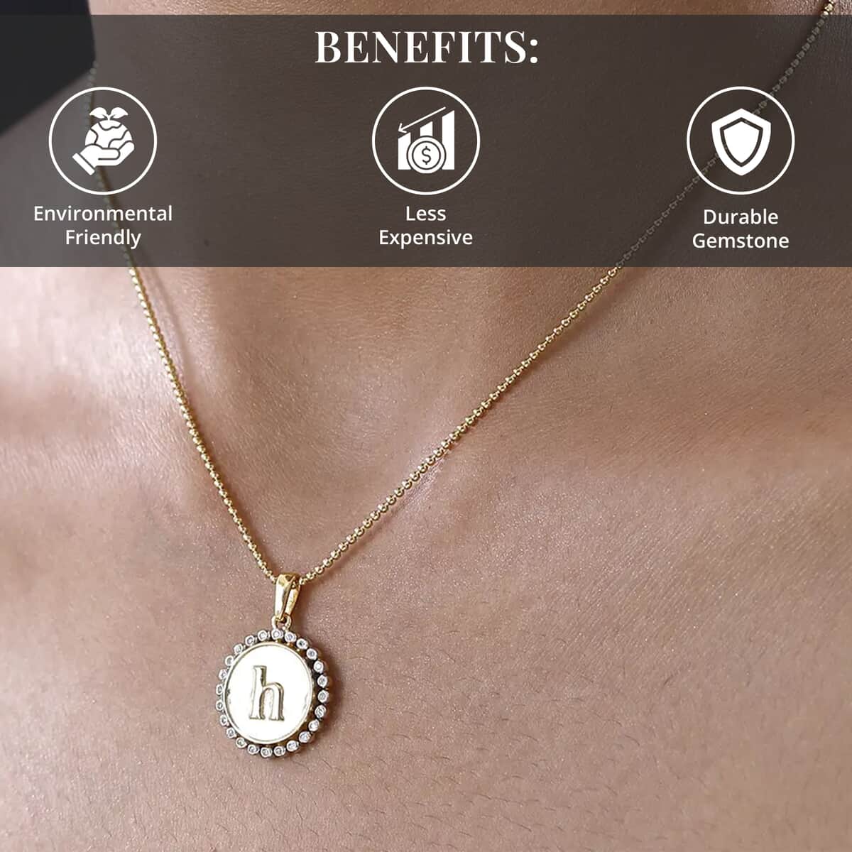 Moissanite 0.10 ctw Medallion Coin Initial H Pendant Necklace in Vermeil YG and Platinum Over Sterling Silver 20 Inches image number 3