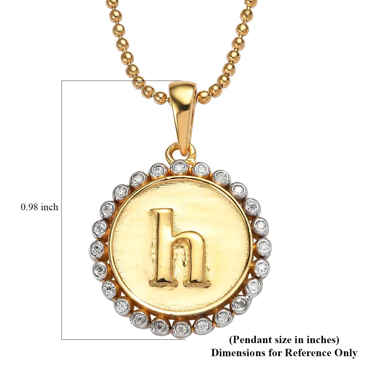 Moissanite 0.10 ctw Medallion Coin Initial H Pendant Necklace in Vermeil YG and Platinum Over Sterling Silver 20 Inches image number 6