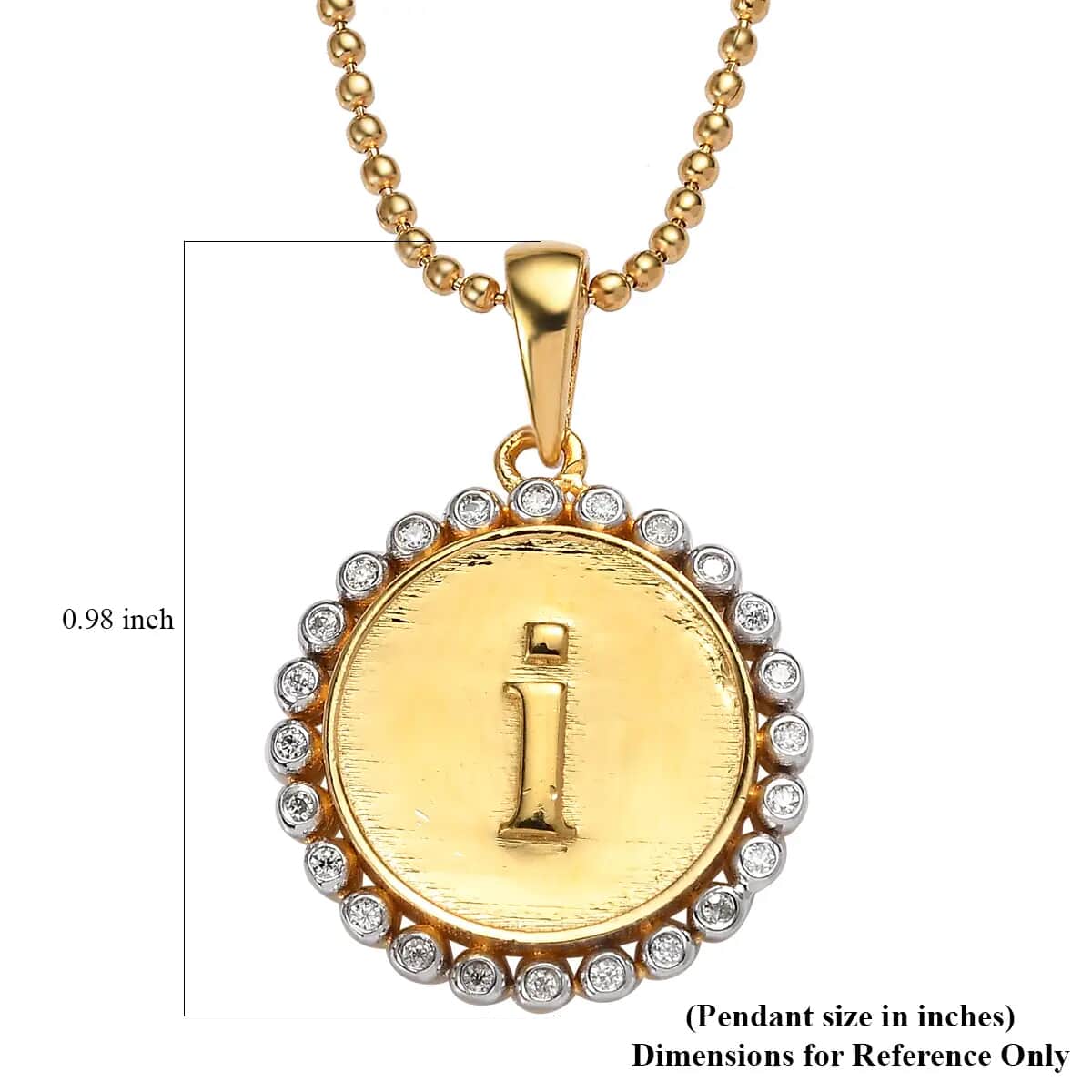 Moissanite Medallion Coin Initial I Pendant Necklace 20 Inches in Vermeil YG and Platinum Over Sterling Silver 0.10 ctw image number 6