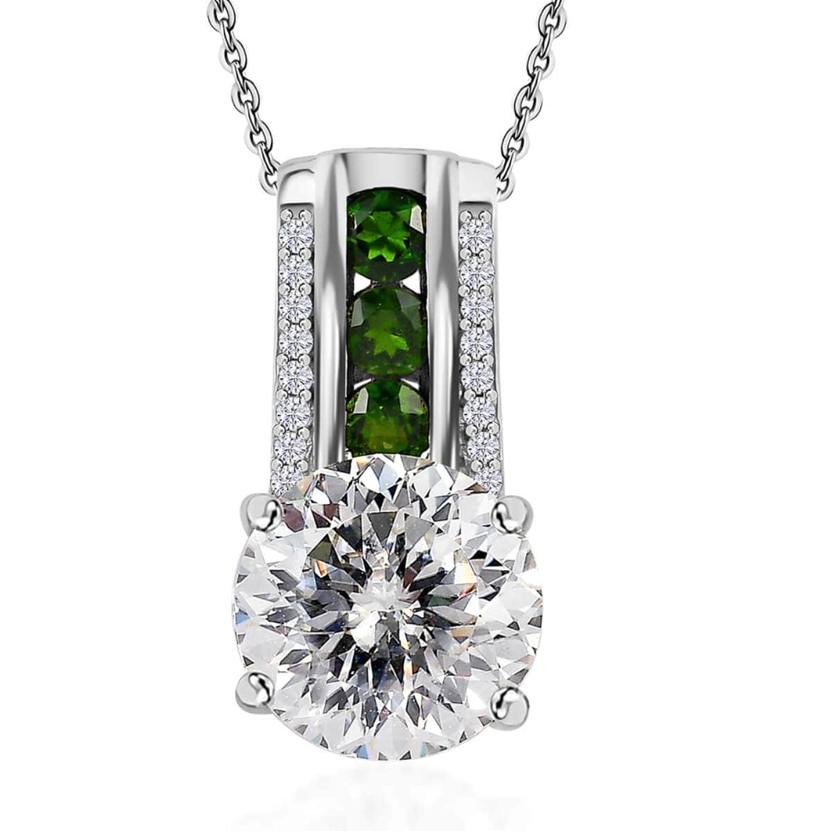 120 Facets Moissanite and Chrome Diopside Pendant Necklace 20 Inches in Platinum Over Sterling Silver 3.85 ctw image number 0