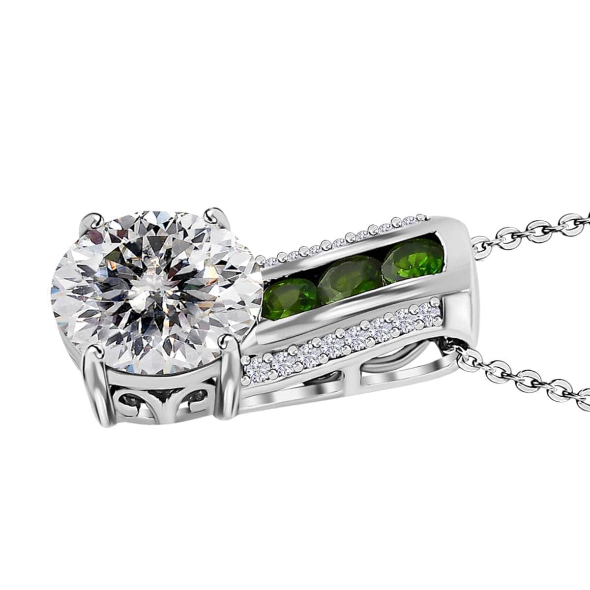 120 Facets Moissanite and Chrome Diopside Pendant Necklace 20 Inches in Platinum Over Sterling Silver 3.85 ctw image number 3