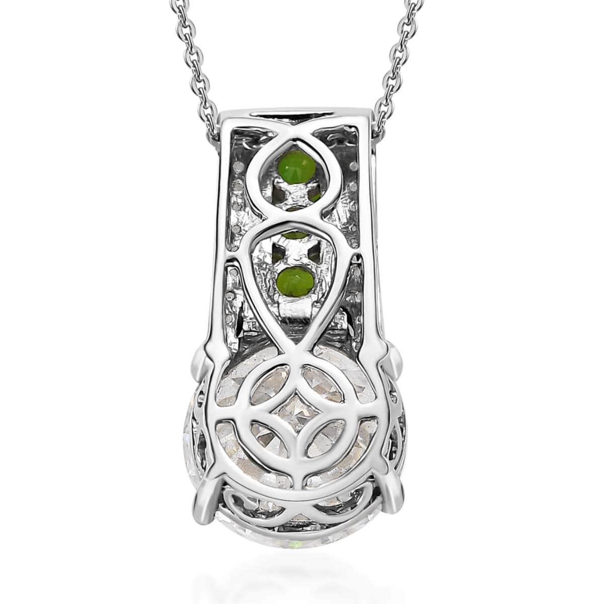 120 Facets Moissanite and Chrome Diopside Pendant Necklace 20 Inches in Platinum Over Sterling Silver 3.85 ctw image number 4