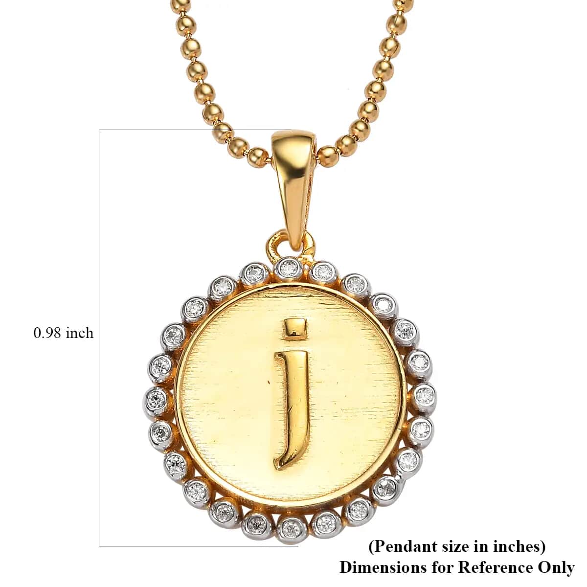 Moissanite 0.10 ctw Medallion Coin Initial J Pendant Necklace in Vermeil YG and Platinum Over Sterling Silver 20 Inches image number 6