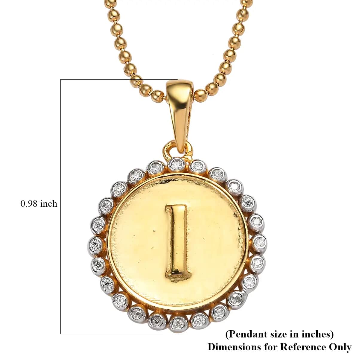 Moissanite 0.10 ctw Medallion Coin Initial L Pendant Necklace in Vermeil YG and Platinum Over Sterling Silver 20 Inches image number 6